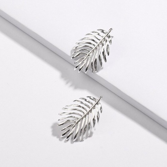Silver Palm Leaf Statement Earrings - Picture 2 of 2